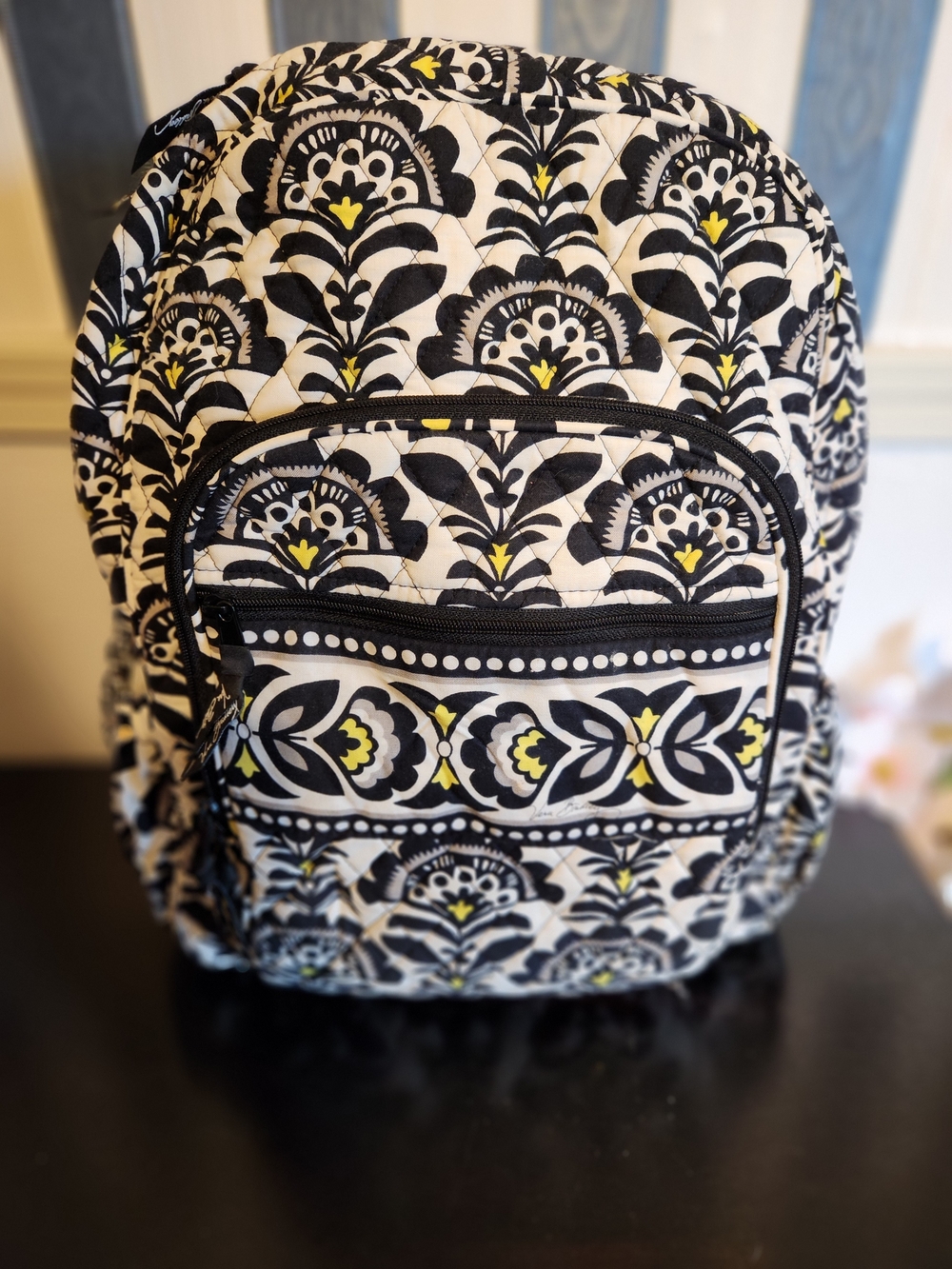Vera Bradley Black White and Yellow Quilted Backpack